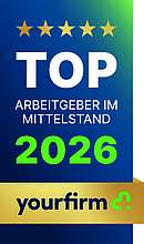 Siegel als Top-Arbeitgeber im Mittelstand 2026, ausgezeichnet von yourfirm
